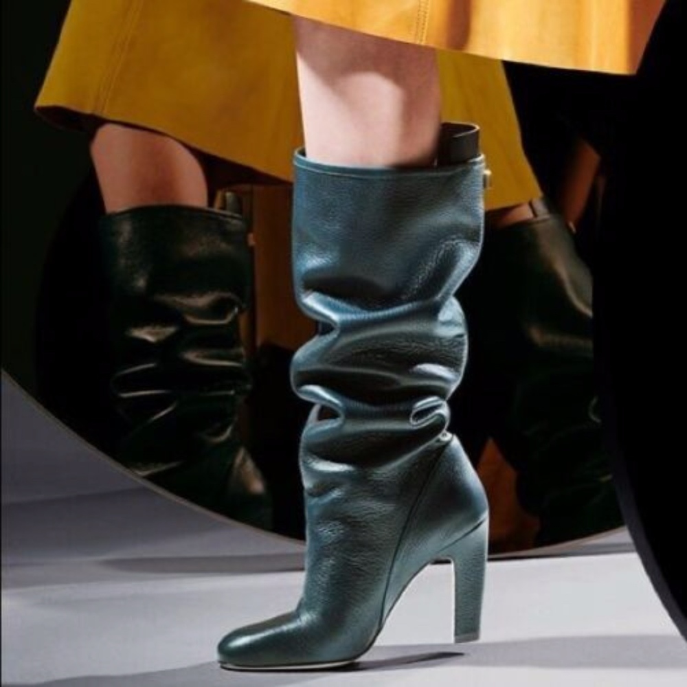 Stuart Weitzman Teal Slouchy Leather Over-the-Knee Boots